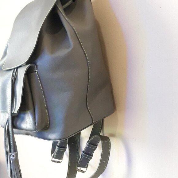 Green Leather Contrast Stitching Backpack Made in Romania Boho Utility - Picture 7 of 13